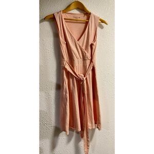 Striped orange Sleeveless Dress with waist tie